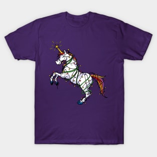 Beautiful Unicorn Wrapped in Lights Christmas Gift T-Shirt